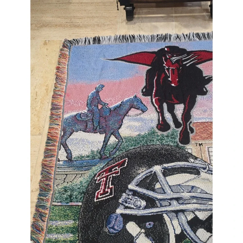Vtg Texas Tech University Tapestry Blanket Masked Rider Football Campus‎ 48